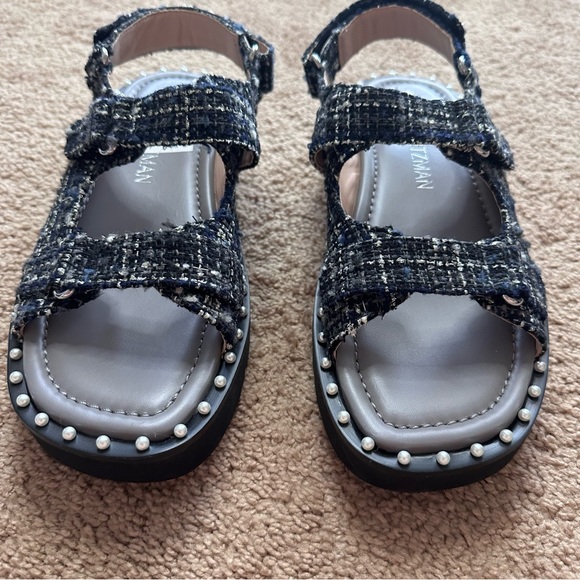 NEW Stuart Weitzman Zoe Lift Sandals Sz 40 Metallic Tweed Pearl Dad Sandal - Picture 8 of 13